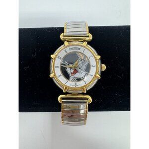 Vintage Armitron WARNER BROTHERS Bugs Bunny Silver & Gold Stretch Band Watch